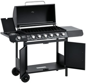Outsunny Ψησταριά υγραερίου με 7 καυστήρες, συμπεριλαμβανομένου θερμομέτρου, BBQ -Ψησταριά, κινητή ψησταριά, μαύρο