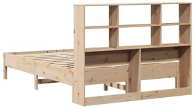Κρεβάτι Βιβλιοθήκη Χωρίς Στρώμα 120x190 εκ Μασίφ Ξύλο Πεύκου - Καφέ