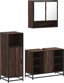 vidaXL Σετ Επίπλων Μπάνιου 3 Τεμαχίων Καφέ Δρυς από Τεχν. Ξύλο