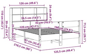 Κρεβάτι Βιβλιοθήκη Χωρίς Στρώμα 120x190 εκ Μασίφ Ξύλο Πεύκου - Καφέ