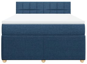 Κρεβάτι Boxspring με Στρώμα Μπλε 140x200 εκ. Υφασμάτινο - Μπλε