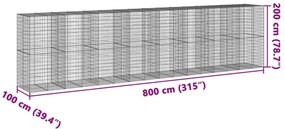 Συρματοκιβώτιο με Κάλυμμα 800x100x200εκ από Γαλβανισμένο Χάλυβα - Ασήμι