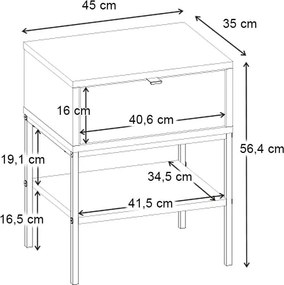 Κομοδίνο Melis Megapap χρώμα καρυδί Ud 45x35x56,4εκ.