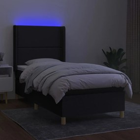 vidaXL Κρεβάτι Boxspring με Στρώμα &amp; LED Μαύρο 90x190 εκ. Υφασμάτινο