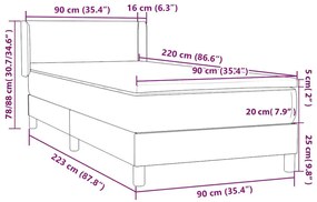 Κρεβάτι Boxspring με Στρώμα Σκούρο Γκρι 90x220 εκ. Βελούδινο - Γκρι