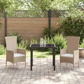 vidaXL Σέτ φαγητού για κήπο με μαξιλάρι 3 pcs Μπεζ συνθετικό ρατάν