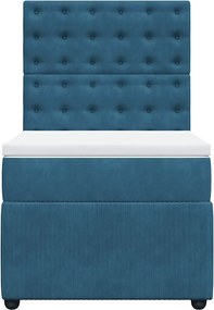vidaXL Κρεβάτι Boxspring με Στρώμα Μπλε 100x200 εκ. Βελούδινο