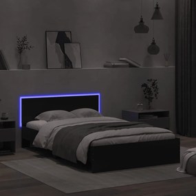 vidaXL Πλαίσιο Κρεβατιού με Κεφαλάρι/LED Μαύρο 135 x 190 εκ.