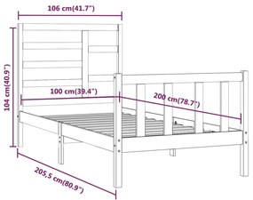 Πλαίσιο Κρεβατιού Λευκό 100 x 200 εκ. από Μασίφ Ξύλο Πεύκου - Λευκό