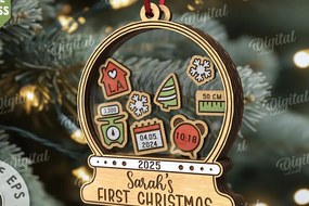 Σετ των 3 Intra απο ξύλο plywood 3mm-4mm πάχος Πρώτο χριστουγεννιάτικο στολίδι μωρού με λέιζερ Δίασταση 8x8 cm INTRAFABR-110675985