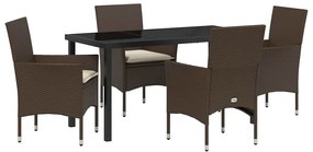 vidaXL Σέτ φαγητού για κήπο με μαξιλάρι 5 pcs Καφέ Πολυ ράταν
