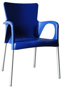 LARA Πολυθρόνα Dining Στοιβαζόμενη, ALU Silver, PP - UV Protection Απόχρωση Μπλε -  60x52x85cm