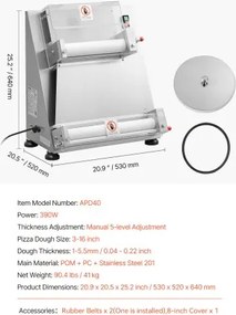 VEVOR 16 Inch Pizza Dough Roller Sheeter Semi-automatic Commercial Dough Press