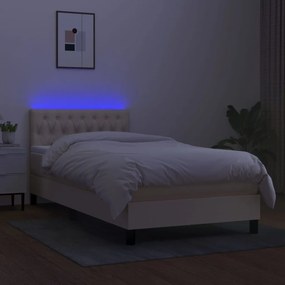 vidaXL Κρεβάτι Boxspring με Στρώμα &amp; LED Κρεμ 100x200 εκ. Υφασμάτινο