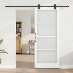 vidaXL Συρόμενη Πόρτα  με Σετ Αξεσουάρ Λευκή 83x202 εκ. Συμπαγές Ξύλο Πεύκου
