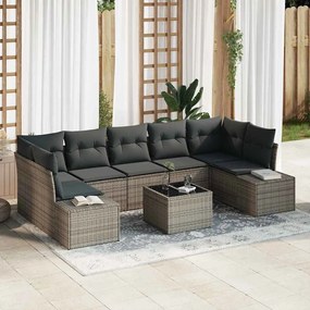 vidaXL σετ καναπέ κήπου 8 τεμαχίων  με γκρι μαξιλάρια και πολυ-ράτταν κατασκευή