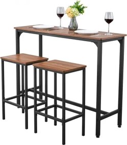 VEVOR Bar Table, 3PCS 1193.8mm Bars Tables Set, Bar Tables and Chair Set with Rounded Edge Design, Rectangular Pub Table with Two Stools for Office Desk, Breakfast Corner, Mini Bars, Rustic Brown