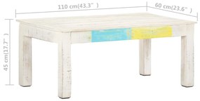 vidaXL Τραπεζάκι Σαλονιού Λευκό 110x60x45 εκ. από Μασίφ Ξύλο Μάνγκο