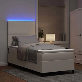 vidaXL LED Κρεβάτι με βάθρο με κεφαλάρι Κρέμα και Λευκό 80 x 200 cm