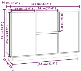 Ντουλάπι Καφέ Μελί 111x34x75 εκ. από Μασίφ Ξύλο Πεύκου - Καφέ