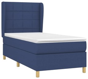 Κρεβάτι Boxspring με Στρώμα Μπλε 100 x 200 εκ. Υφασμάτινο - Μπλε