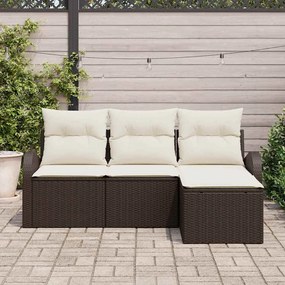 vidaXL Σετ Καναπέ Κήπου με μαξιλάρι 4 pcs Καφέ και λευκό Πολυ ράταν