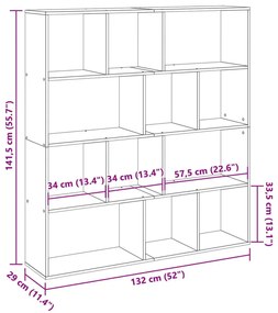 Βιβλιοθήκη Καπνιστή Δρυς 132x29x141,5εκ. από Επεξεργασμένο Ξύλο - Καφέ