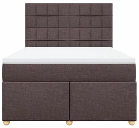 Κρεβάτι Boxspring με Στρώμα Σκούρο Καφέ 140x200 εκ Υφασμάτινο - Καφέ