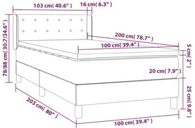 vidaXL Κρεβάτι Boxspring με Στρώμα Ανοιχτό Γκρι 100x200 εκ. Υφασμάτινο