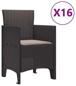 vidaXL Σέτ φαγητού για κήπο 17 pcs Καφέ Rattan Polt