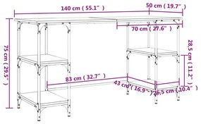 Γραφείο Καφέ Δρυς 140x50x75 εκ. Μέταλλο &amp; Επεξεργασμένο Ξύλο - Καφέ