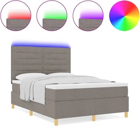 vidaXL LED Κρεβάτι με βάθρο με στρώμα Taupe 140 x 200 cm ύφασμα