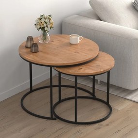 Τραπεζάκι σαλονιού σετ 2τεμ Hilal pine oak Ø66x50εκ