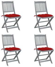 Καρέκλες Εξωτ. Χώρου Πτυσσόμενες 4 τεμ Ξύλο Ακακίας &amp; Μαξιλάρια
