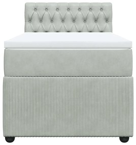 vidaXL Κρεβάτι Boxspring με Στρώμα Ανοιχτό Γκρι 90x200 εκ. Βελούδινο