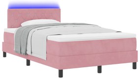 vidaXL Κρεβάτι με Βάση με Στρώμα & LED Ροζ 120x190 εκ Βελούδο
