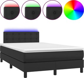 vidaXL Κρεβάτι Boxspring με Στρώμα &amp; LED Μαύρο 120x200 εκ. Συνθ. Δέρμα
