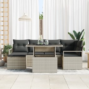 vidaXL Σετ Σαλονιού Κήπου 7 Τεμαχίων με Μαξιλάρια Ανοιχτό Γκρι Πολυ Ρατάν