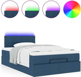 vidaXL Οθωμανικό κρεβάτι με στρώμα &amp; LEDs Μπλε 120x190cm ύφασμα