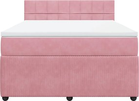 vidaXL Κρεβάτι Boxspring με Στρώμα Ροζ 140x190 εκ. Βελούδινο