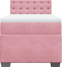 vidaXL Κρεβάτι Boxspring με Στρώμα Ροζ 90x200 εκ. Βελούδινο