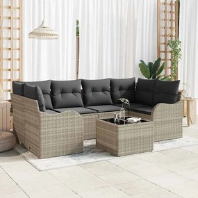 vidaXL Σετ Καναπέ Κήπου 7 pcs Ανοιχτό γκρι 55 x 55 x 37 εκ Πολυ ράταν