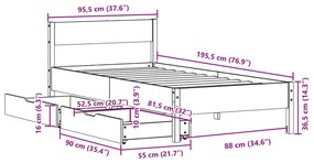 Σκελετός Κρεβατιού Χωρίς Στρώμα 90x190 εκ Μασίφ Ξύλο Πεύκου - Καφέ