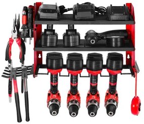 VEVOR Power Tool Organizer Wall Mount, 3-Layer Storage Rack with 4 Drill Holders, Tools Holder and Storage Rack with Side Pegboards, Garage Tool Organizer for Garage, Workbench, and Workshop