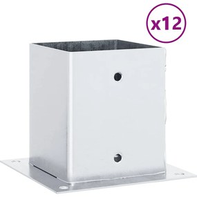 vidaXL Βάσεις στύλων τετράγωνες 12 τεμάχια Ασημί Γαλβανισμένος χάλυβας