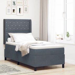 vidaXL Κρεβάτι Box Spring με Στρώμα Σκούρο Γκρι 90x200 εκ Βελούδο