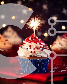 Intra Συλλεκτικό Ξύλινο Παζλ Plywood  4mm - Cupcake 4ης Ιουλίου με Κόκκινο, Λευκό και Μπλε Frosting και Sparkler Σε Ξύλινο Κουτί - Διαστάσεις: 10x10 cm – 25 κομμάτια