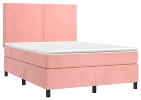 Κρεβάτι Boxspring με Στρώμα Ροζ 140x200 εκ. Βελούδινο - Ροζ