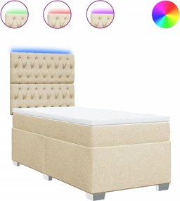 vidaXL Κρεβάτι Boxspring με Στρώμα Κρεμ 90x200 εκ.Υφασμάτινο