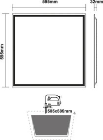 Led panel λευκό τετράγωνο 48W 230V AC θερμό λευκό φως 3000k 4600lm 595X595X32mm